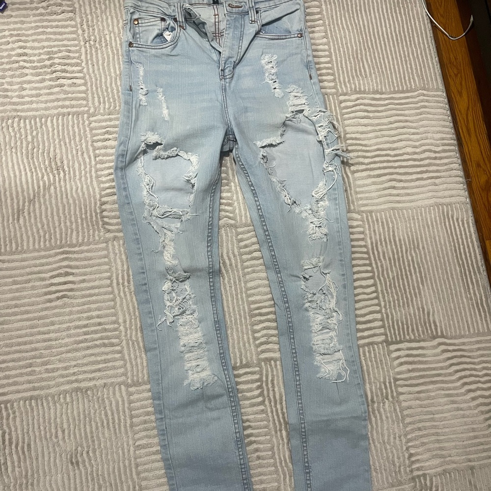 PrettyLittleThing Light Blue Distressed Skinny Jeans